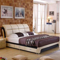 Soft modern minimalist leather bed 1.5 1.8 meters double bed large-sized apartment leather bed storage bed 1500mm*1900mm Leather bed + three drawer Air pressure structure