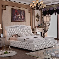The new European classical furniture modern leather leather 1.8 meters double bed bedroom bed leather bed 1500mm*2000mm Champagne Frame structure