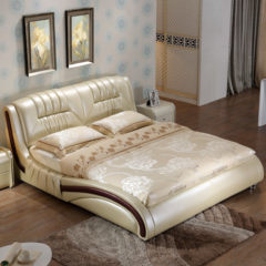 Siyuan furniture modern marriage bed 1.8 meters 1.5 meters leather leather bed bed double bed bed European leather bed 1500mm*1900mm Champagne gold (leather) Frame structure