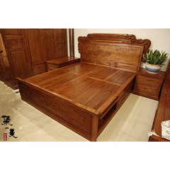 Burma rosewood rosewood bed solid wood bed bedroom bed Chinese padauk bed carved 1.8 meters 1800mm*2000mm Three sets of beds Box frame structure