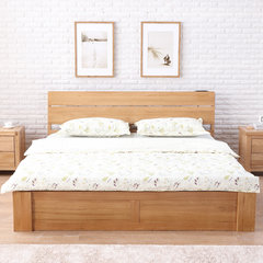 Solid wood bed double bed, simple white oak bed, 1.5 meters 1.8m air pressure bed with drawer, high box storage bed 1500mm*2000mm Log color box bed pressure plate Other structures