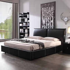 Nordic simple modern leather bed small apartment, master bedroom double bed 1.8 meters, solid wood skin art pneumatic storage marriage bed 1500mm*2000mm Bed + latex mattress + a bedside cupboard Frame structure