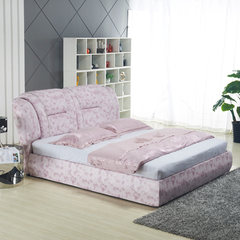 According to Reese soft pink flowers skin double bed 1.8 meters of modern minimalist wedding bed three pack home 40 1800mm*2000mm Bed + fine steel spring mattress Frame structure