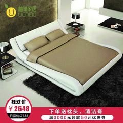 Simple modern European and American marriage bed 1.8 meters 1.5 double bed Korean modern minimalist high-end luxury leather bed 1500mm*2000mm Leather bed [milky white] Frame structure