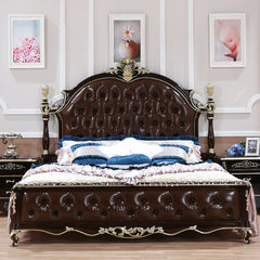 All solid wood bed, new classical wedding bed, French bed, European style big bed, luxury master bedroom, double bed carved 1.8 bed furniture 1500mm*2000mm Black walnut painting Frame structure