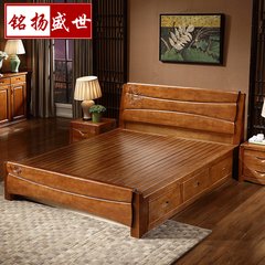 New Chinese style solid wood bed master double adult 1.8/2 meters special economical assembled 1.5 modern sleeping high box bed 1500mm*2000mm Solid wood bed +23cm latex mattress Air pressure structure