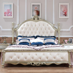 All solid wood bed European style marriage bed, master bedroom carved big bed, North American bed, luxury bed double bed, 1.8 master bedroom furniture 1500mm*2000mm Champagne Frame structure