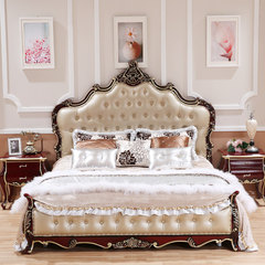 All solid wood bed, new classical bed, European style bed, double bed, 1.8 princess bed, American bed, French bed furniture 1500mm*2000mm Wine red gold Frame structure