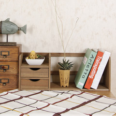 简易实木单层小书架zakka创意桌面收纳盒置物架办公书架收纳架 咖啡色