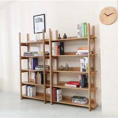 Shelf shelf, pure solid wood, modern minimalist bookshelf, white oak, four layer log shelf, shelf new products Narrow shelf 850-320-1600 log color