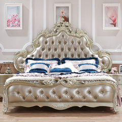 All solid wood bed, new classical bed, European style wedding bed, master bedroom, French luxury bed, carved 1.8 double bed furniture 1500mm*2000mm Champagne Frame structure