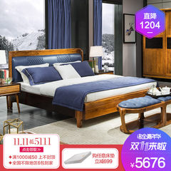 Chinese zingana wood leather simple wooden bed Zhuwo Nordic modern double 1.5/1.8 meter bed marriage bed L1 1800mm*2000mm Wujin wood leather wood bed [red leather section] Frame structure