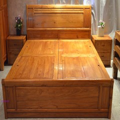 Modern Chinese elm wood double bed high storage box elm wooden factory direct Other The old elm bed with bedside table Box frame structure