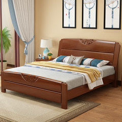 Solid wood bed 1.8 meters modern simple Chinese storage high box bed 1.5M double high grade utility small family marriage bed 1500mm*2000mm Walnut bed (BOLD shechuangzi) Air pressure structure