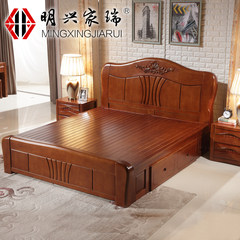 Thick solid wood bed 1.8 meters double bed bed bed rubber wedding modern minimalist high box storage bed 1800mm*2000mm [walnut] Frame structure