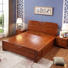 Solid wood bed 1.8M storage box bed 1.5 meters double bed single bed 1.2 1.35 master of Chinese rubber wood 1500mm*2000mm Bed + mattress +1 bedside cupboard Box frame structure