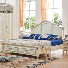 American country style, master bedroom, wedding bed, rural furniture, bed girl, princess bed, high box, European solid wood double bed 1500mm*2000mm +1 bedside cabinet in high box Frame structure