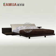 Eamija modern Chinese solid wood bed, 1.5/1.8 m double bed with bedside cabinet, storage bed can be customized 1500mm*2000mm Bronze color Assembled rack bed