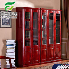 Fusheng modern Chinese solid wood bookcase bookshelf with a bookcase door cabinet cabinet customized free lockers Three doors, 1.25 meters wide More than 1.4 meters wide