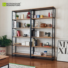 American style simple iron, Fraxinus mandshurica, solid wood shelf bookshelf, small family living room, bedroom storage display rack Log color