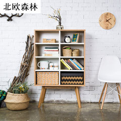 Nordic simple bookshelf, Japanese living room, solid wood white oak skin shelf, simple modern bookcase combination rack Log color