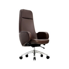 The office of the wheel boss leather armrest backrest chair computer home office chair swivel chair Coffee Aluminum alloy foot Fixed armrest