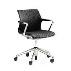 简约扶手旋转办公椅现代透气舒适电脑椅靠背椅职员椅老板椅 黑色 尼龙脚 固定扶手