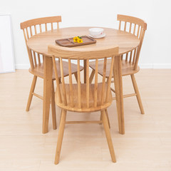 White oak whole solid round table, Nordic simple small family, round table and chair combination Nordic hotel furniture Round table