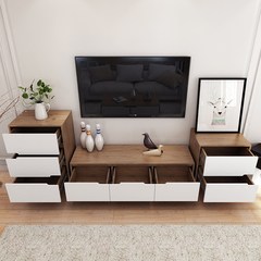 Nordic fashion living room furniture combination TV cabinet, simple modern economic storage cabinet, bucket cabinet can be customized Assemble Southern peach with white angel
