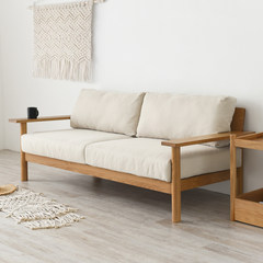 The Nordic minimalist white oak solid wood sofa cloth washable three person sofa combination log living room furniture Single Dark gray (1 person)