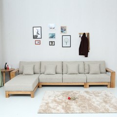 The Japanese wooden sofa furniture simple modern large-sized apartment living room sofa washable white oak Single Walnut