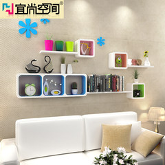The wooden wall on the wall shelves shelf TV background wall decoration frame wall closet shelf partition lattice creative Colorful - (6 lattices)