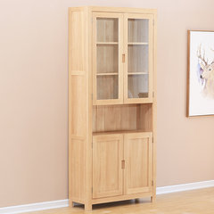 Solid wood bookcase bookcase free combination with glass door, white oak wood display cabinet, adjustable study furniture 1250 log color white oak bookcase 1.2-1.4 meters wide
