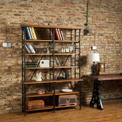 Do the old American iron shelf Ironwood sideboard wood bookcase bookshelf retro creative storage rack Table 60*35*195