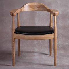 肯尼迪总统椅子经典设计师椅日式广岛椅实木休闲电脑椅靠背椅包邮 本色+黑色PU 实木脚 固定扶手