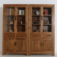The study of Chinese style furniture wood bookcase bookshelf living room glass display cabinets old elm Cabinet Bookcase Single bookcase 1-1.2 meters wide