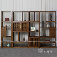 The combination of new Chinese walnut shelf Shelf Bookcase living room modern minimalist display cabinets solid wood furniture. Bookshelf combination (black walnut)