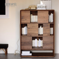 Beautiful furniture, Japanese black walnut, oak solid wood, environmental protection bookshelf shelf, simple bookcase combination wood wax oil Four layer walnut
