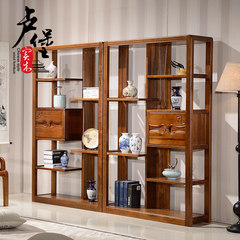 All wood shelves shelf Chinese walnut living room decoration cabinet shelf display multilayer modern log Right drawer