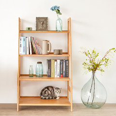 Nordic creative solid wood multi shelf shelf rack, white oak shelf, bedroom living room storage rack trumpet