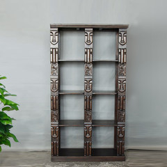 Southeast Asia style solid wood bookshelf, ancient and modern log furniture SH139 Thai carved trellis rack shelf bookshelf