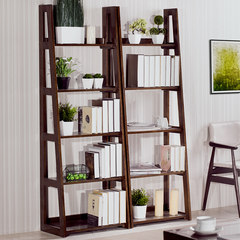 All wood racks multi-function ladder type laminated flower storage rack room office combined bookshelf Brown (1)