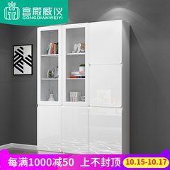 The palace ceremony with a glass door Shelf Bookcase simple modern free combination of simple combined cabinet cabinet lattice Three door bookcase + book desk + book chair + main frame 1-1.2 meters wide