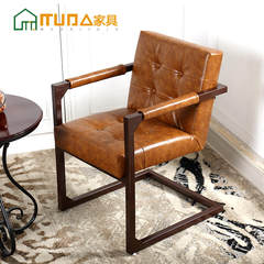 American studio, leather computer chair, loft industrial wind, creative leisure chair, retro chair, office chair Bronze color Steel foot Fixed armrest