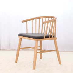 Nordic style pure wood Windsor chair chair Y Ming style chair white oak chair leisure home study computer chair Fraxinus mandshurica log color Solid wood feet Fixed armrest