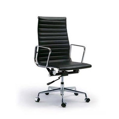 Creative modern office furniture leather ergonomic high computer chair boss chair staff chair black cow leather Aluminum alloy foot Fixed armrest