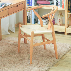 Modern Chinese style solid wood chair backrest chair computer chair Y Cafe lounge chair wood study chair Log PU Solid wood feet Fixed armrest