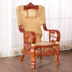 Office chair wood chair Indonesia shipping with high back cushion rattan boss chair chair home computer chair B office chair (no headrest) Solid wood feet Fixed armrest