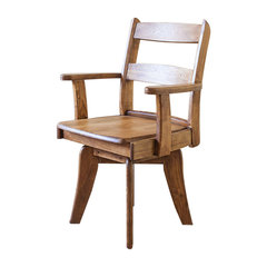Solid wood swivel chair, wooden chair with computer chair, back office chair Log color chair Solid wood feet Fixed armrest