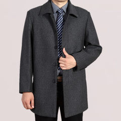 Les in advance to winter coat color woolen coat slim wind port in South Korea long coat man XS black